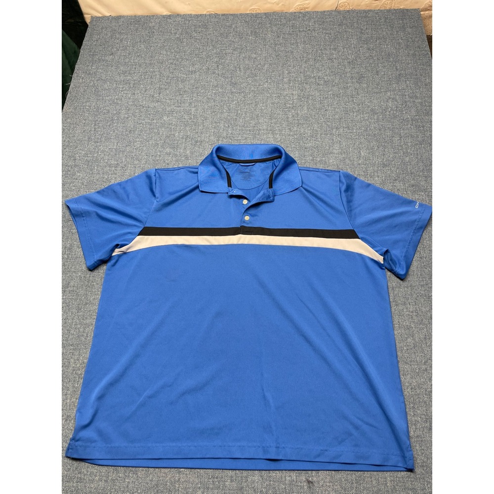 CHAPS Mens Performance Polo Shirt Blue Striped Short Sleeve Golf Top Size XL - Picture 1 of 5